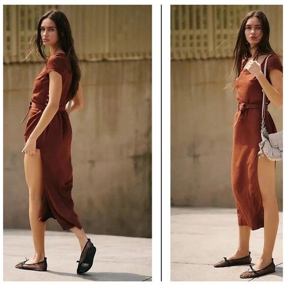 Free People Midi Dress Trop Belle Brown Cotton size L NWOT - Picture 2 of 11